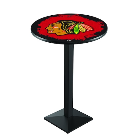Holland Bar Stool Co 36" Blk Wrinkle Chicago Blackhawks Pub Table L217B3628ChiHwk-R